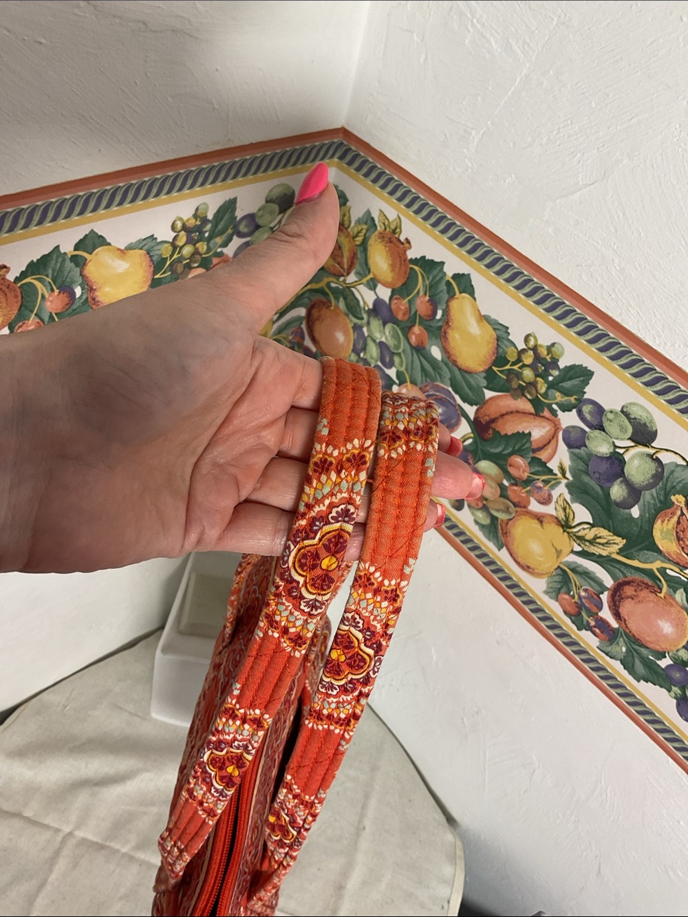 Vera Bradley Small Vera Tote Bag Paprika Quilted Medallion Paisley Orange Red - Picture 12 of 12